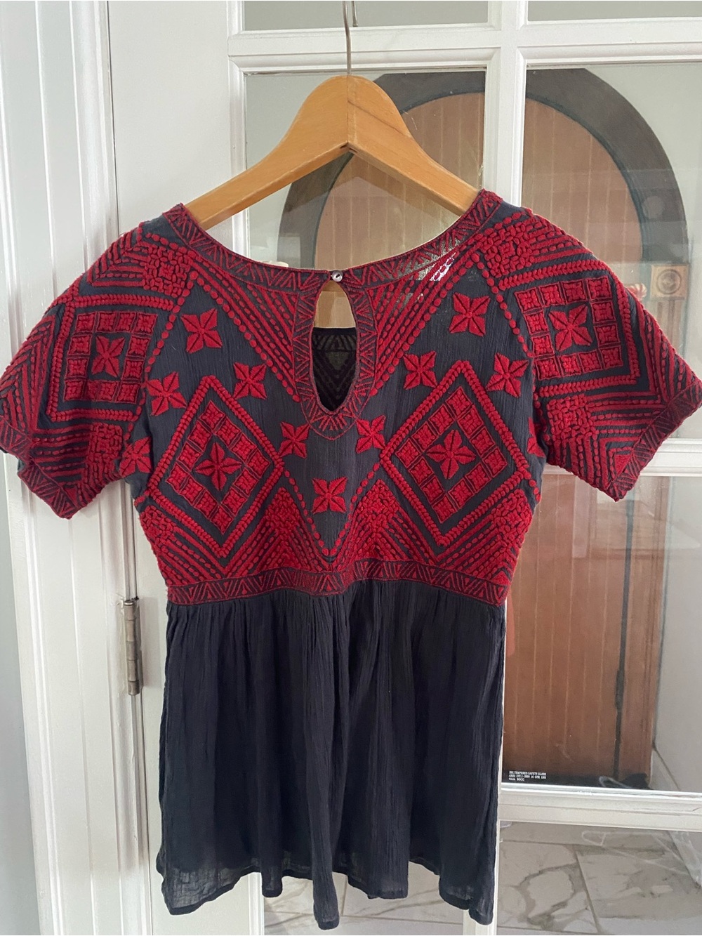 Sezane blouse Black and Red Embroidered Women's Dress